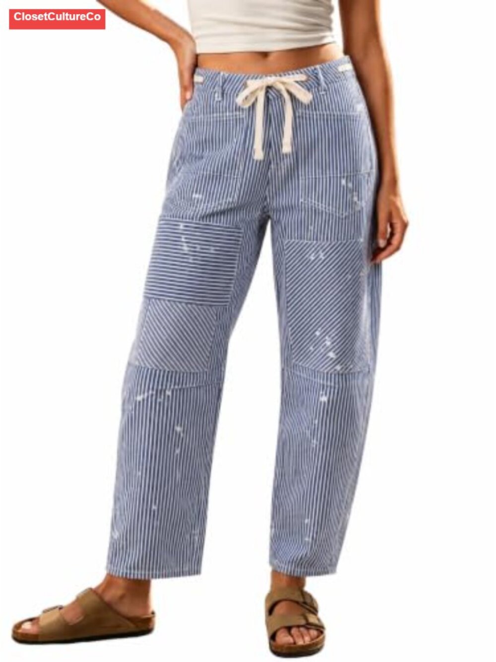 Kedera Women Striped Barrel Jeans Loose Wide Leg Baggy Denim Jeans Mid Waist